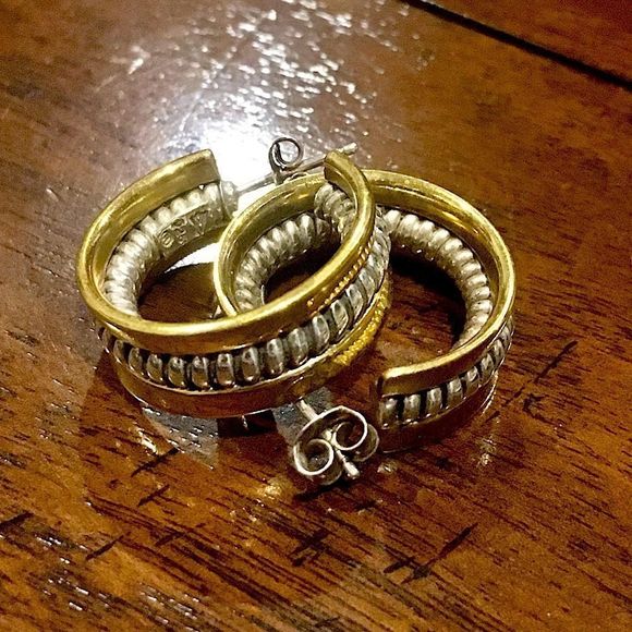 SILPADA Sterling Silver 925 Two Tone Hoop Earrings P0382 - Picture 14 of 16